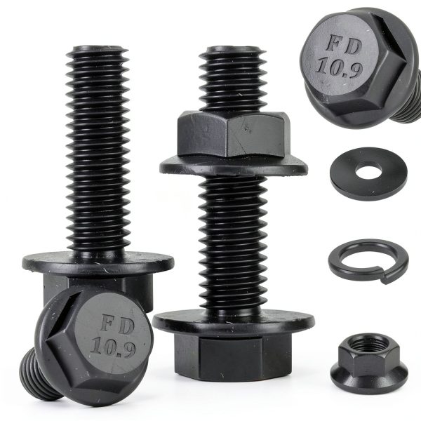 Ruibapa Flanged Hex Head Bolts M10-1.5×35mm Black Zinc Plated 10.9-0
